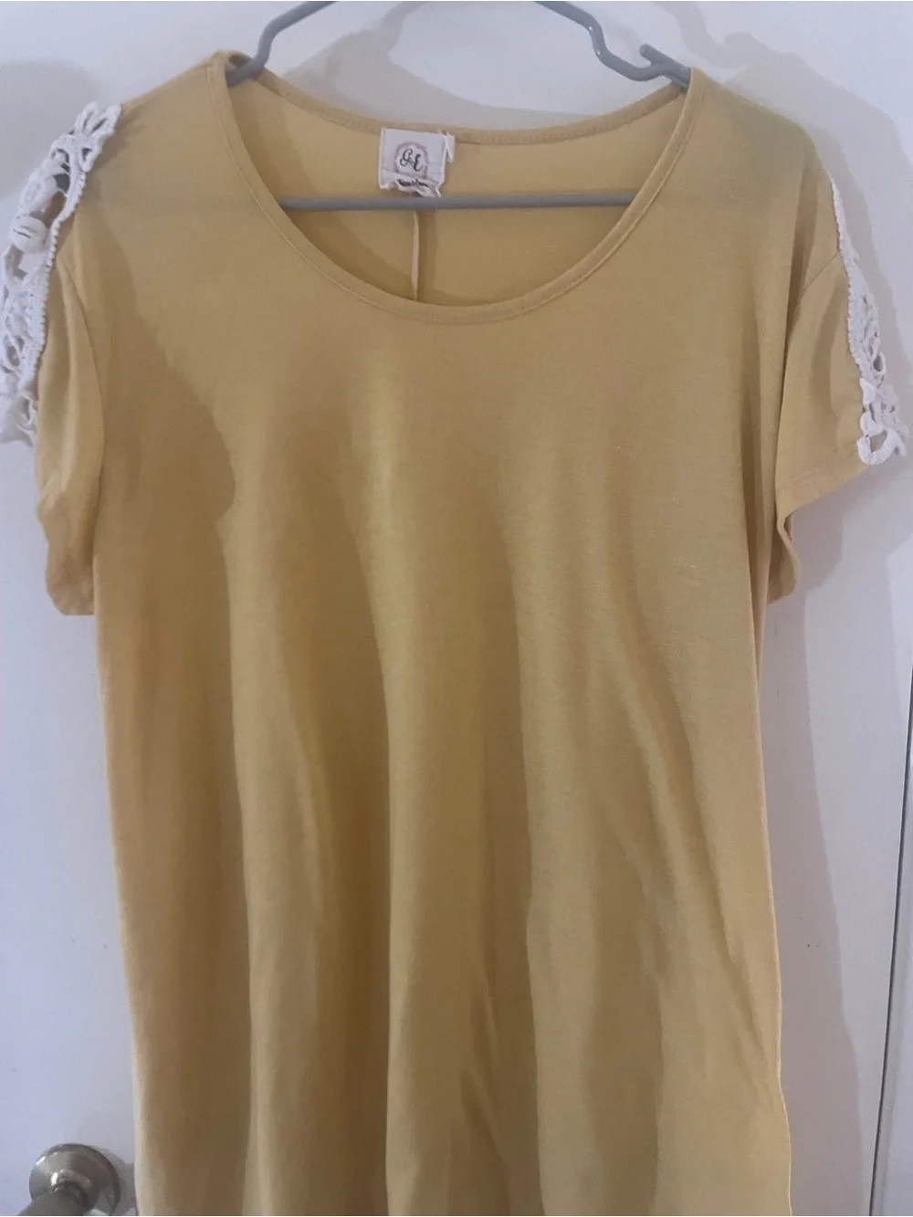 Grace & Emma Yellow Crochet Lace Cap Sleeved Top XL Boho
